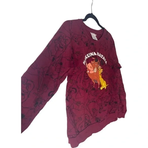 𝅺DISNEY Hakuna Matata Grpahic Long Sleeve T-Shirt - M - Maroon - Picture 3 of 5